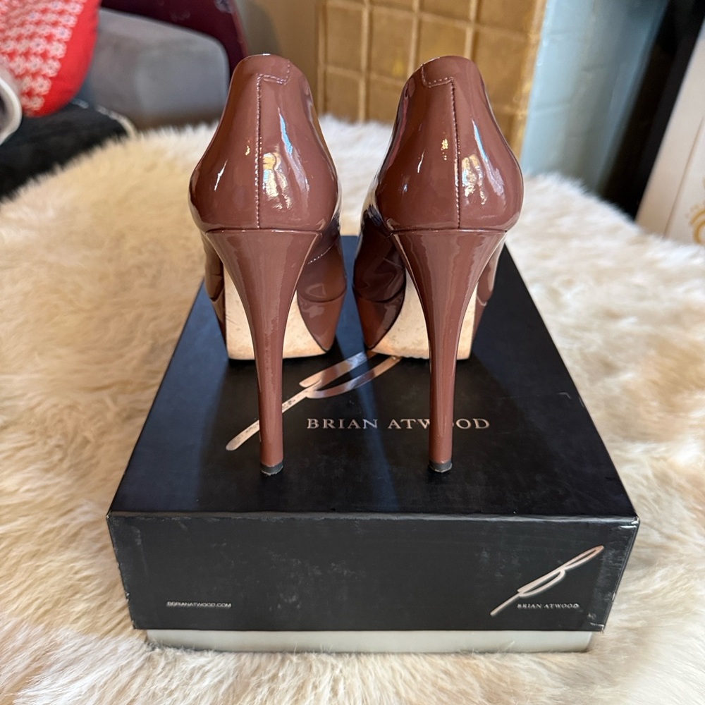 Brian Atwood Glossy Brown Platform Heels - Picture 6 of 12